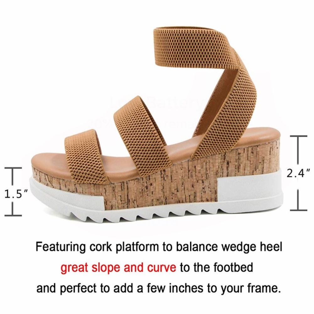 Wedge Sandals Platform Cork Elastic Strap Sandals - Picture 5 of 6